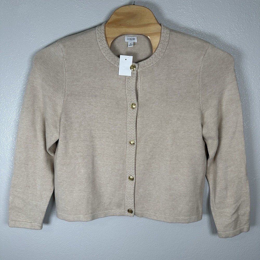 NEW J.Crew Cardigan Sweater Womens XL Beige Gold Button Cotton Lady Jacket CG824